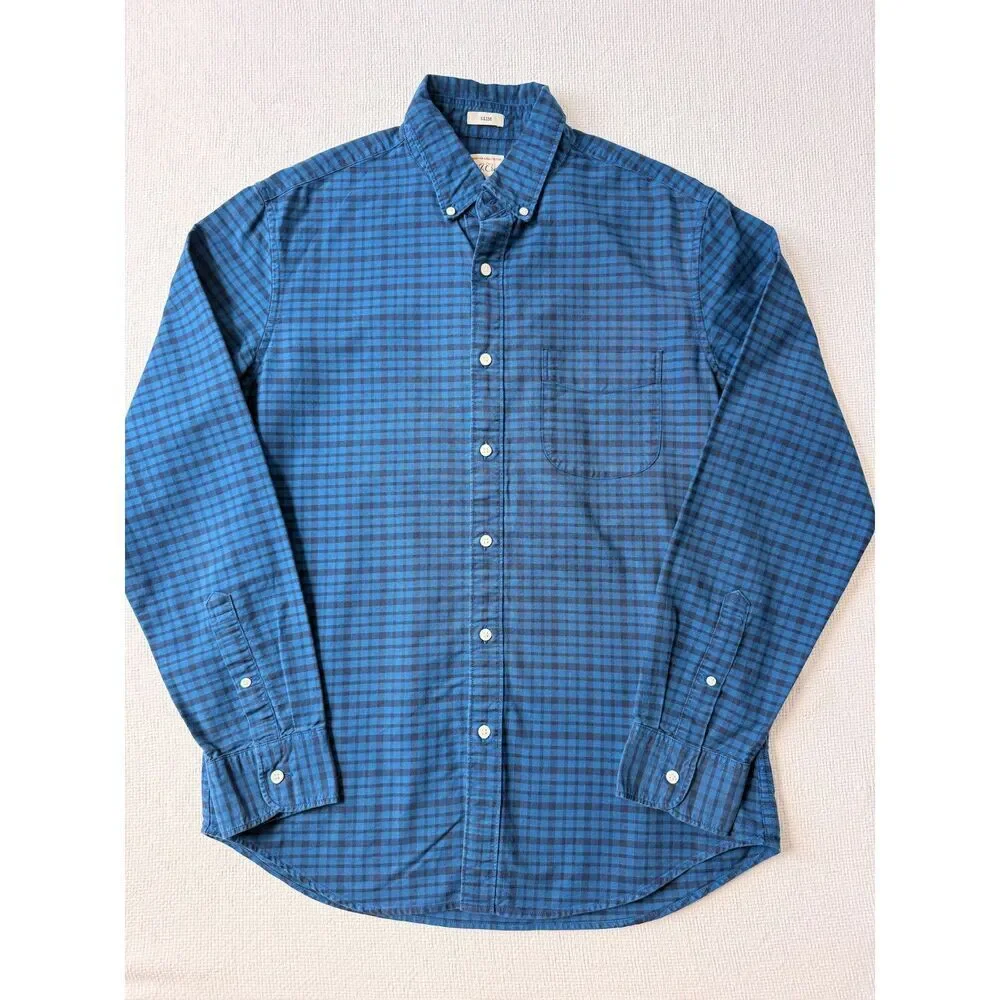 J.Crew Slim American Pima Cotton Blue Check Button Shirt Men's M